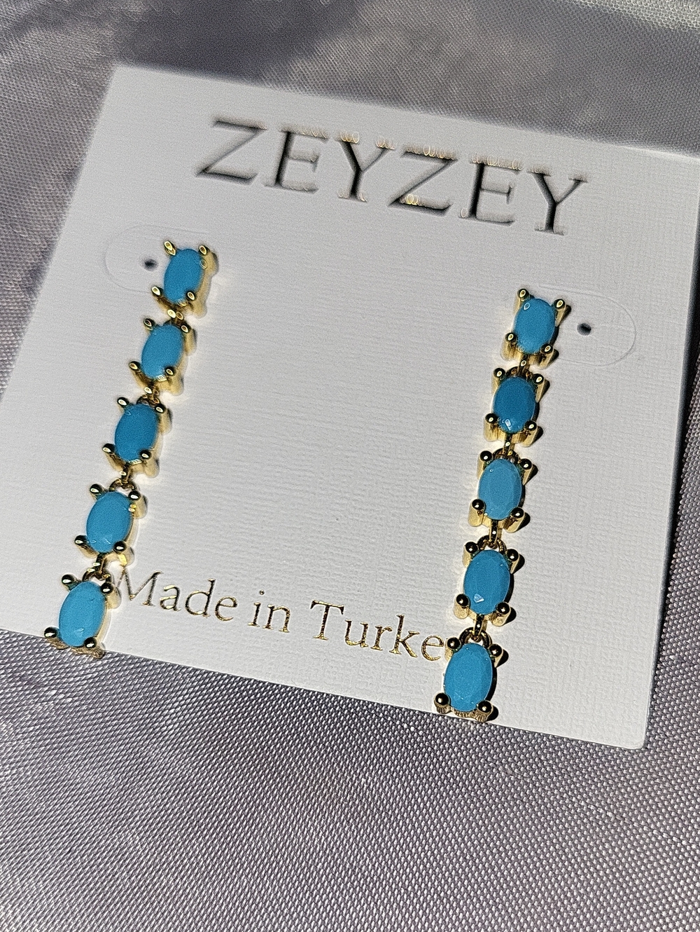 Gold Plated Turquoise Drop Earrings - Blue Ty Le